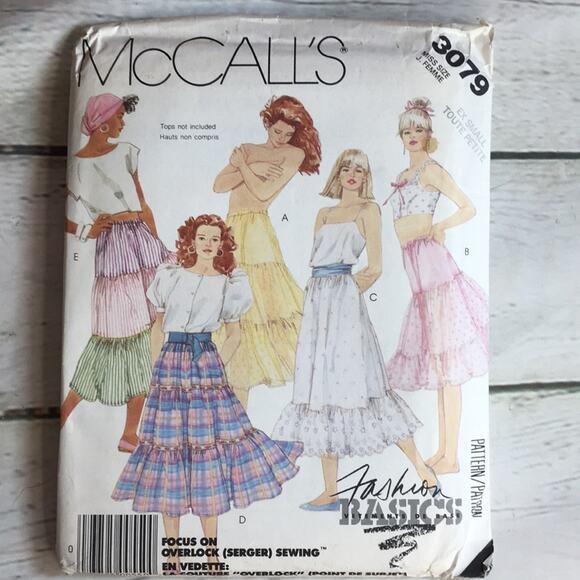 Vintage‎ 1987 McCall's Sewing Pattern 3079 Boho Petticoats & Skirts Size X-Small - Picture 1 of 15